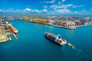 Cargo Ship Entering Harbor