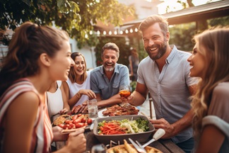 People Celebrating with Food and Meat